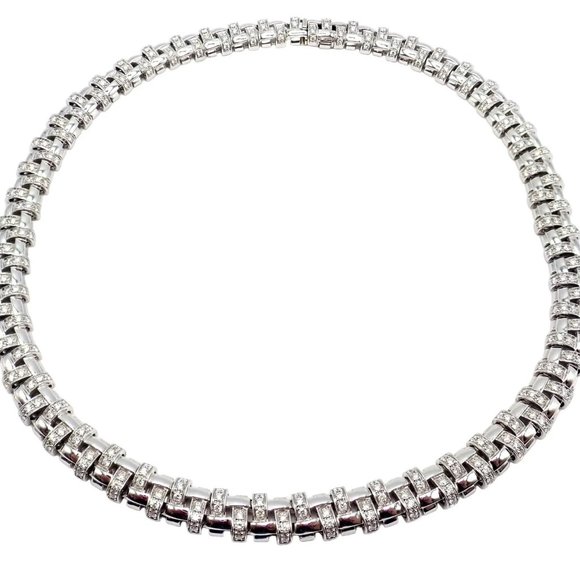 Authentic! Tiffany & Co Vannerie 18k White Gold Basket Weave Diamond Necklace - Picture 1 of 14